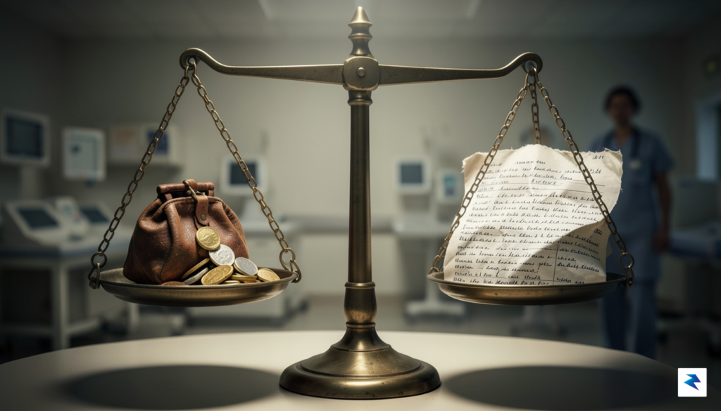 A conceptual illustration showing a scale balancing a small bag&hellip;