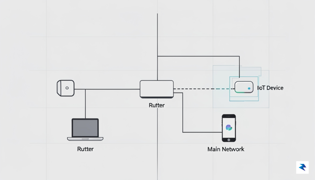 A clean, modern home network infrastructure diagram showing an IoT…
