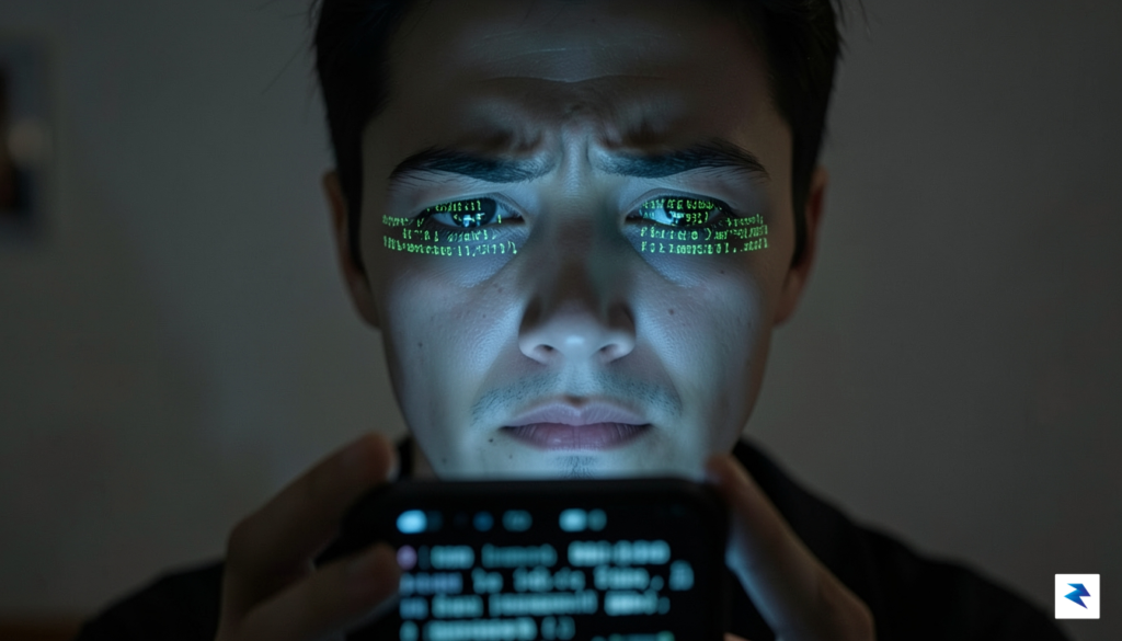 A close-up, high-contrast photograph of a person staring blankly at&hellip;