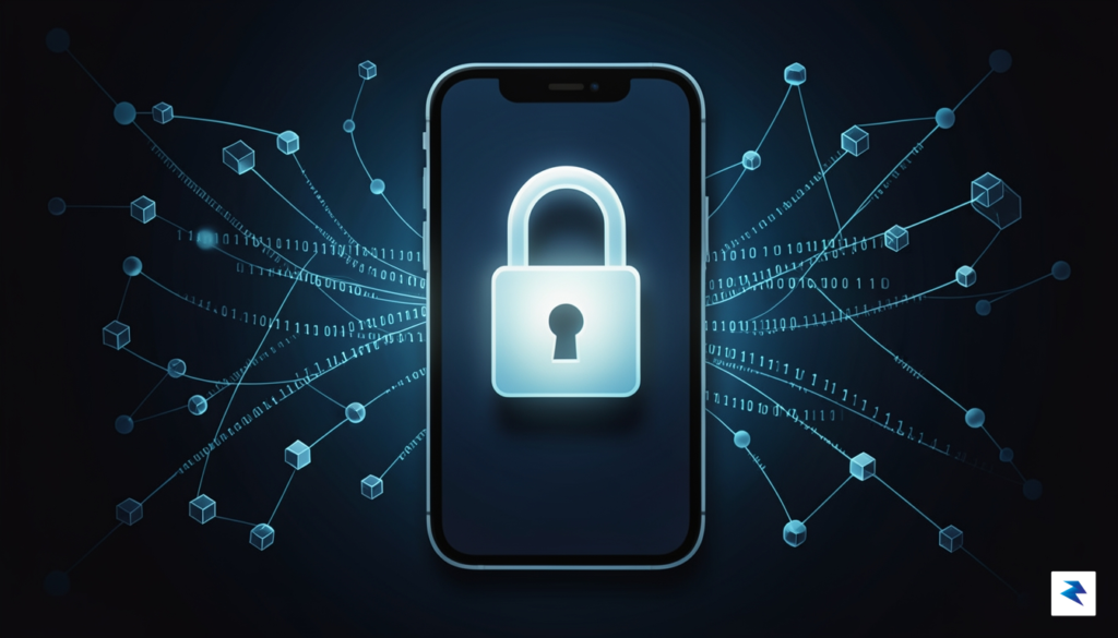 A digital illustration showing a secure, glowing lock icon protecting…