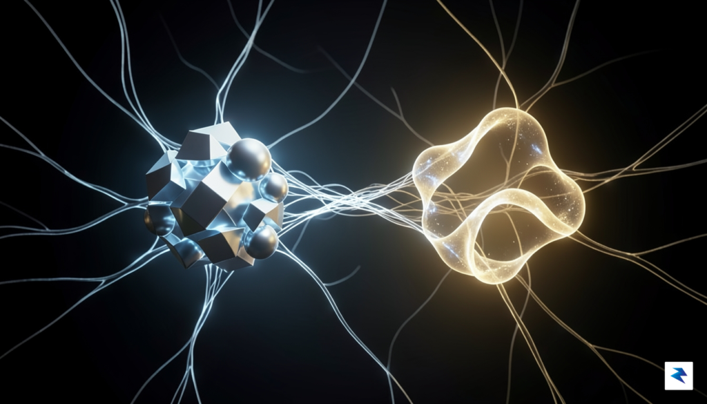 A conceptual digital visualization of a neural network branching into…