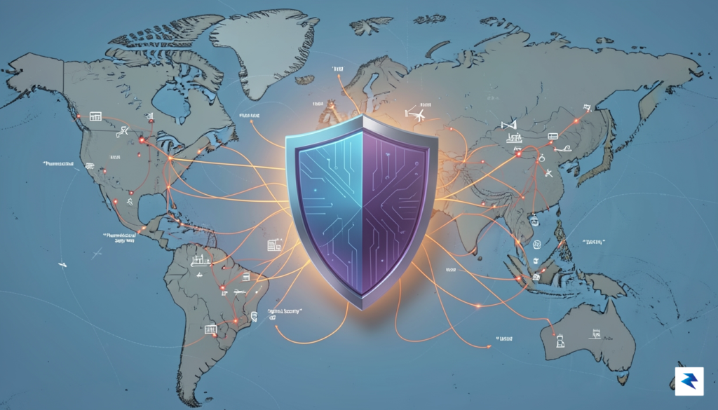 A conceptual illustration showing a complex global supply chain map…