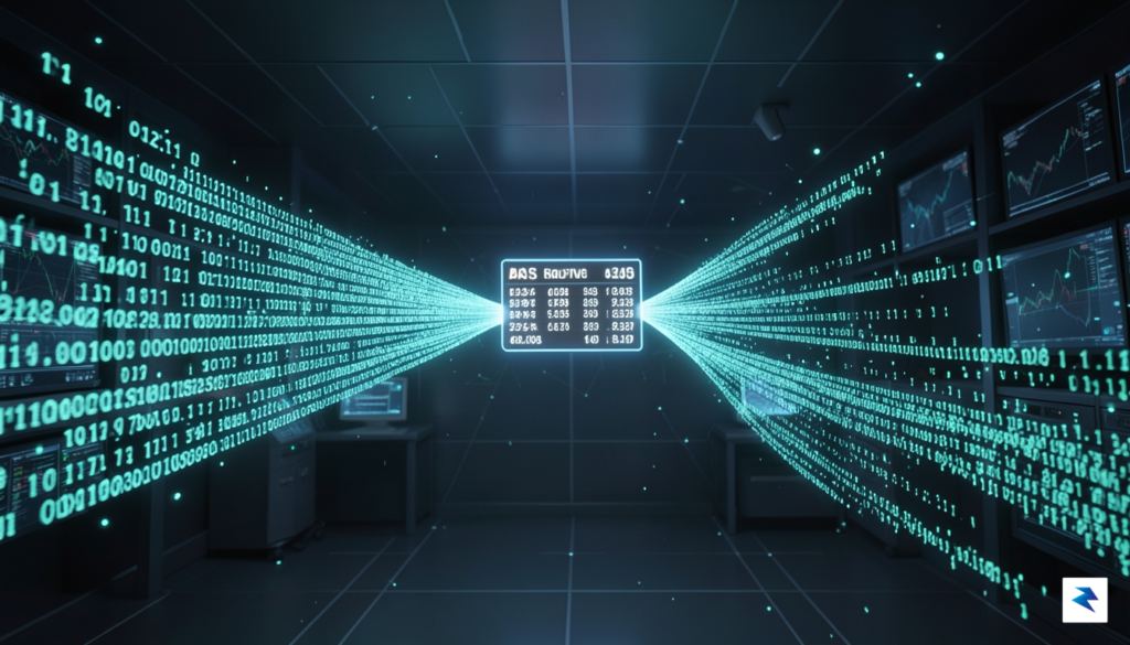 A digital visualization showing a fast-moving data stream branching off&hellip;