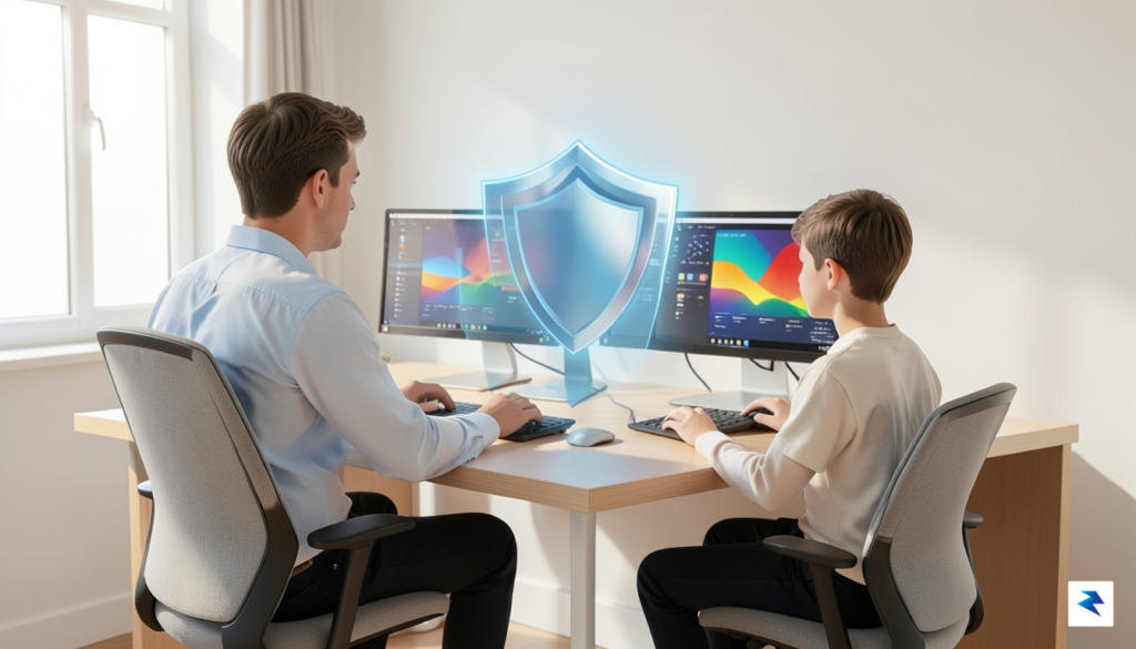 A clean, high-resolution digital illustration showing a parent and a…