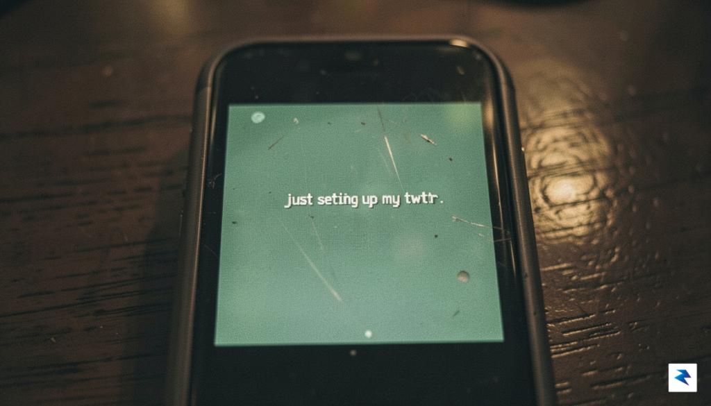 A vintage 2006 smartphone screen showing the text "just setting…