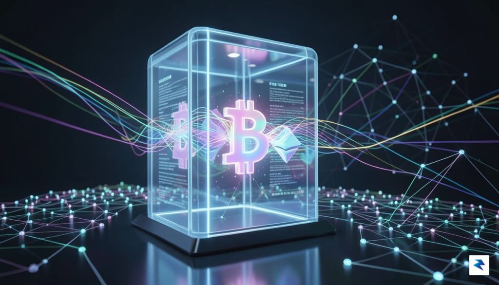 A conceptual digital art piece showing a glowing, transparent government…