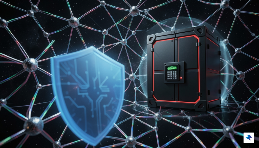 A conceptual digital illustration showing complex neural network nodes connected&hellip;