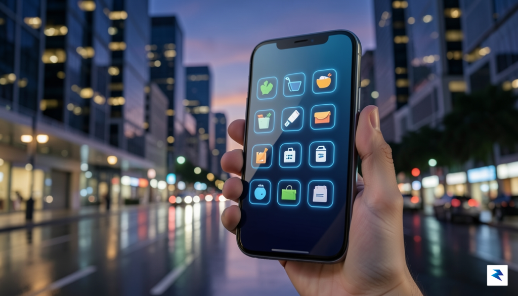 A sleek, futuristic digital interface on a smartphone screen displaying…