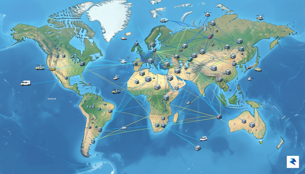 A conceptual digital illustration showing a global map overlaid with&hellip;