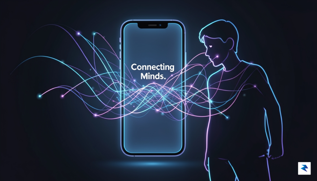 A conceptual digital illustration showing a glowing smartphone screen with…