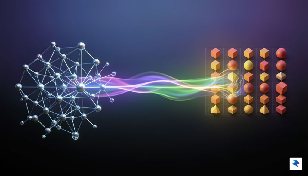An abstract digital illustration showing a geometric monoidal category on…