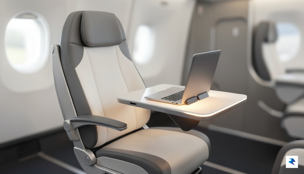 A conceptual digital illustration showing a modern, minimalist airplane middle&hellip;