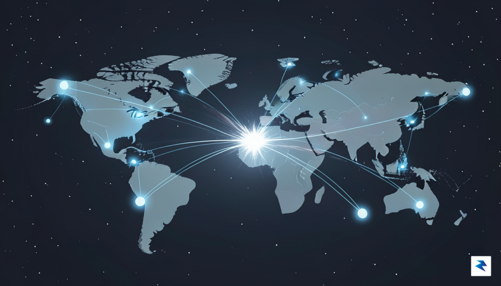 A sleek, professional digital illustration showing a glowing network of&hellip;
