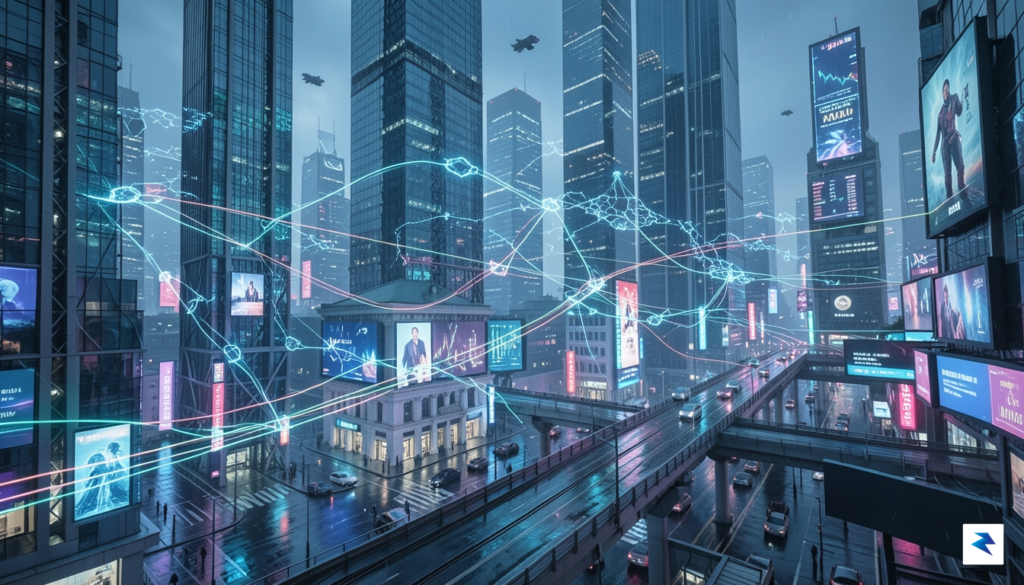 A sleek, high-tech visualization of global financial data streams connecting&hellip;