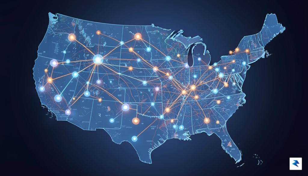 A conceptual digital illustration showing a complex, glowing network of…