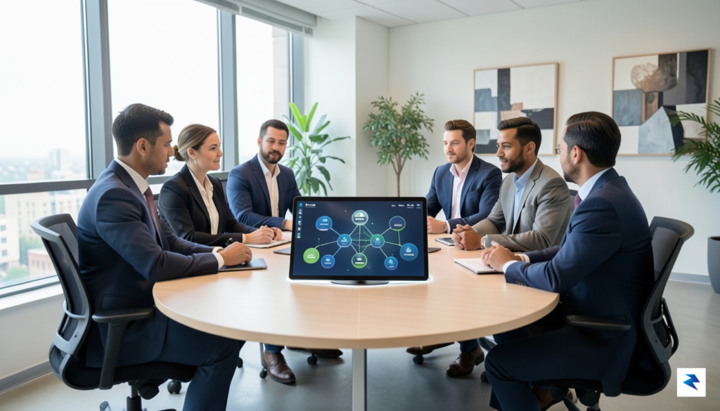 A clean, modern office setting with a diverse team of&hellip;