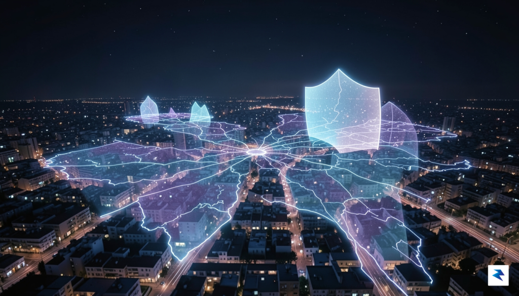 A conceptual digital art piece showing a glowing, interconnected map&hellip;