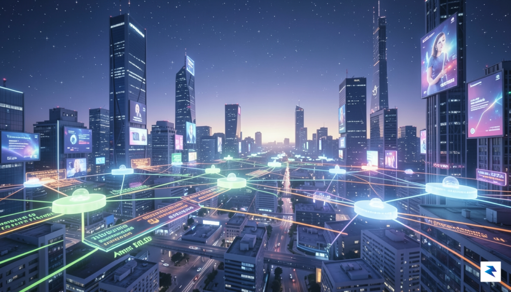 A conceptual digital illustration showing a glowing, interconnected financial network&hellip;