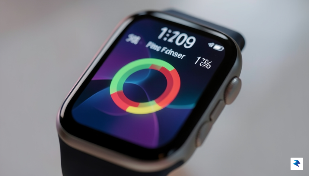 A close-up shot of an Apple Watch display showing a…
