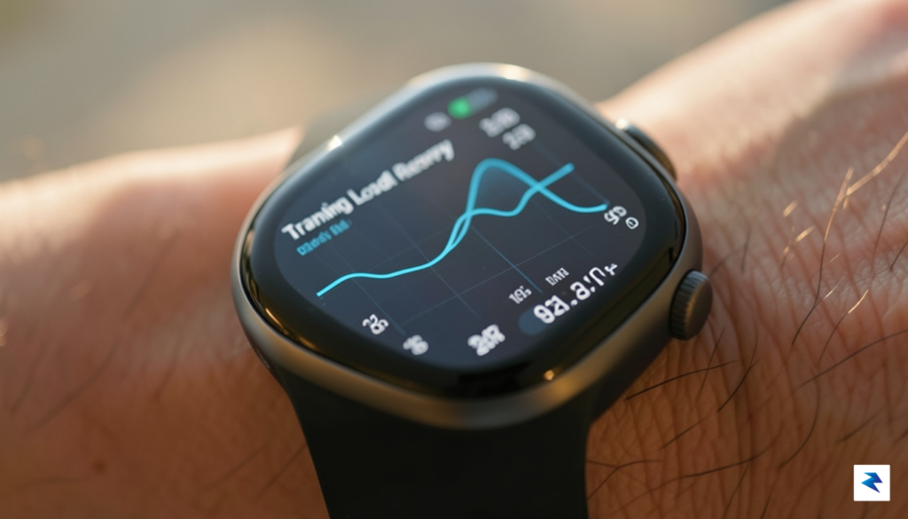 A close-up shot of an Apple Watch display showing detailed…