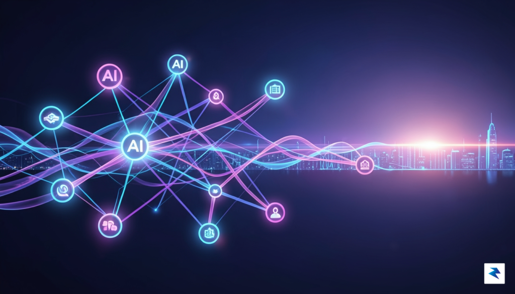 A stylized illustration showing a vibrant, interconnected network of AI&hellip;
