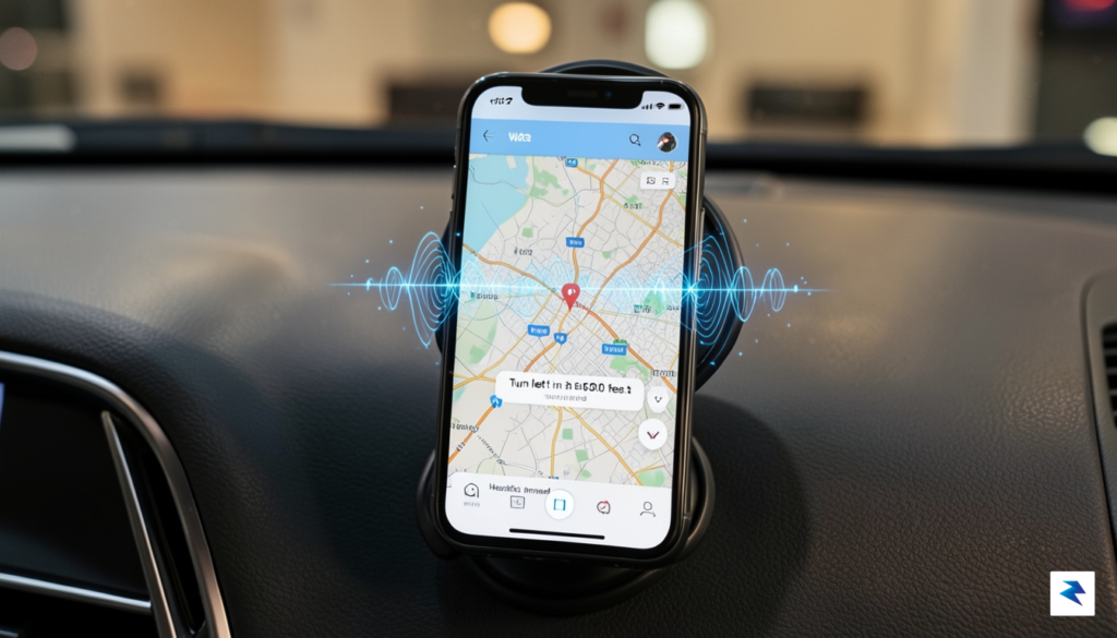 A close-up shot of a smartphone mounted on a car&hellip;