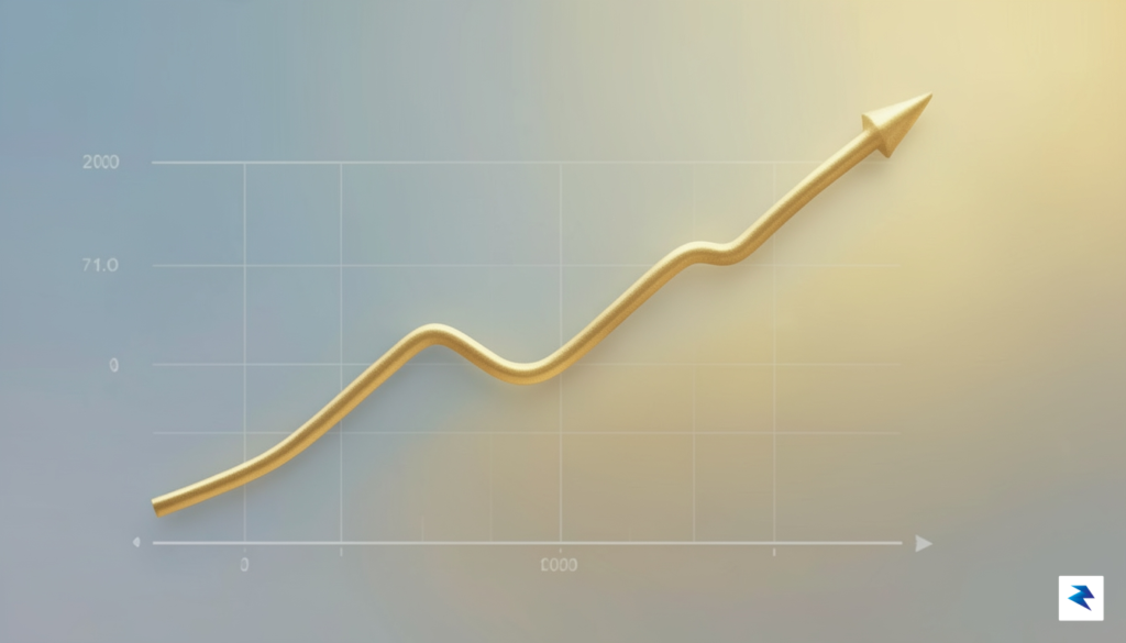 A conceptual digital illustration showing a rising trend line on…
