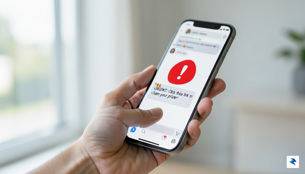 A person's hand holding a smartphone, with a WhatsApp chat&hellip;
