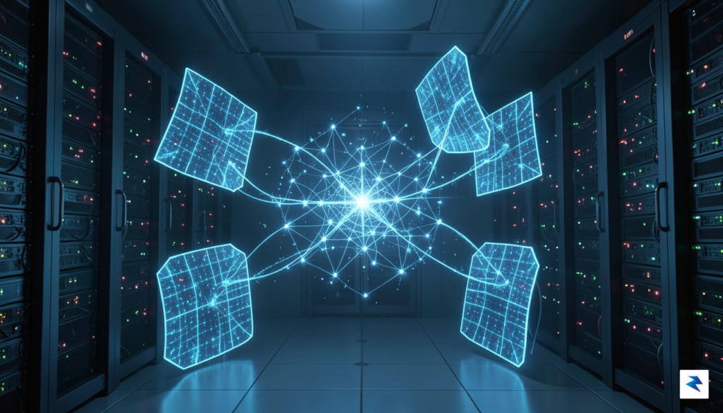 A conceptual digital art piece showing a transparent, glowing neural…