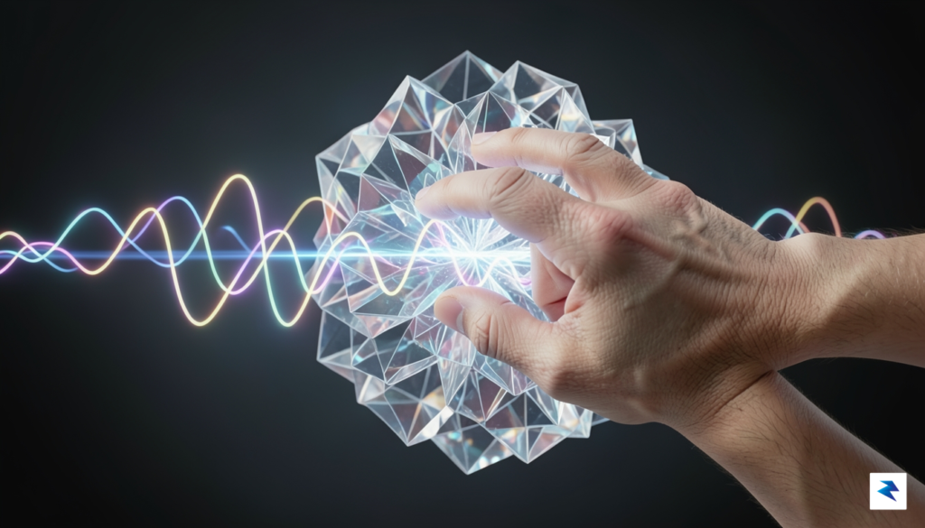 A conceptual digital illustration showing a human hand delicately adjusting…
