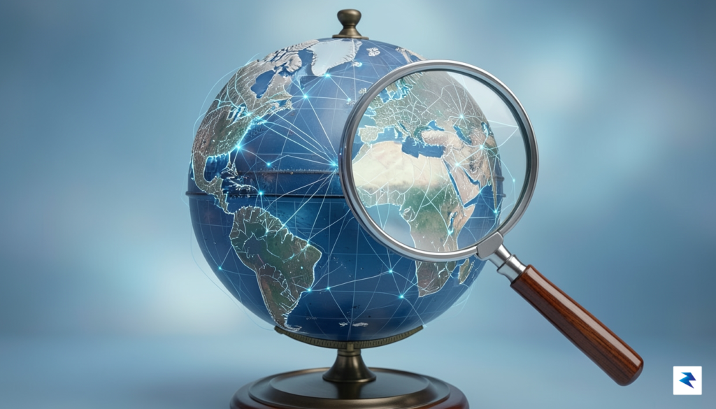 A globe with interconnected lines representing digital networks and an&hellip;