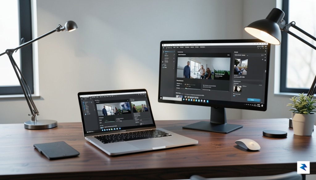 A sleek, professional workspace featuring a 16-inch MacBook Pro on&hellip;