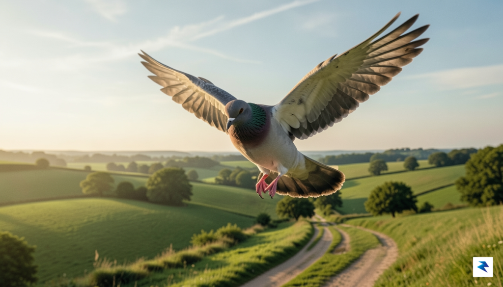 A serene image of a carrier pigeon in flight over&hellip;