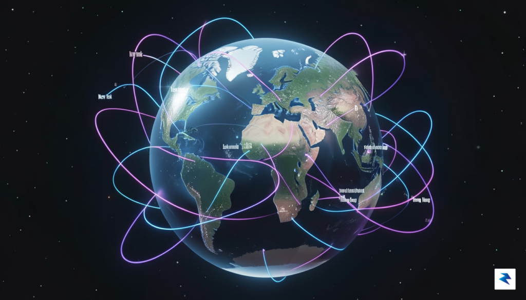 A modern, high-tech conceptual visualization of a digital globe interconnected…