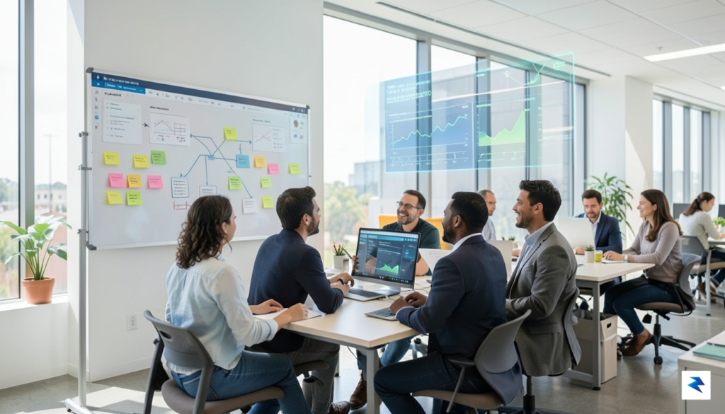 A diverse team of Australian professionals in a modern, light-filled…