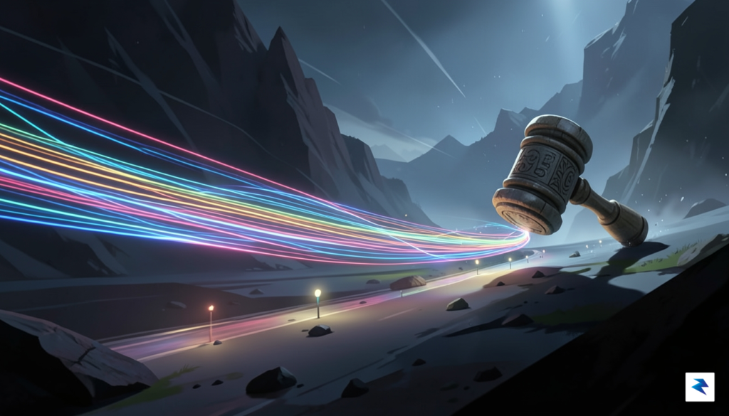 A conceptual digital illustration showing a race between a sleek,&hellip;