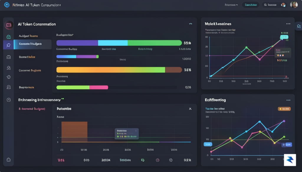 A conceptual digital dashboard interface displaying real-time AI token consumption&hellip;