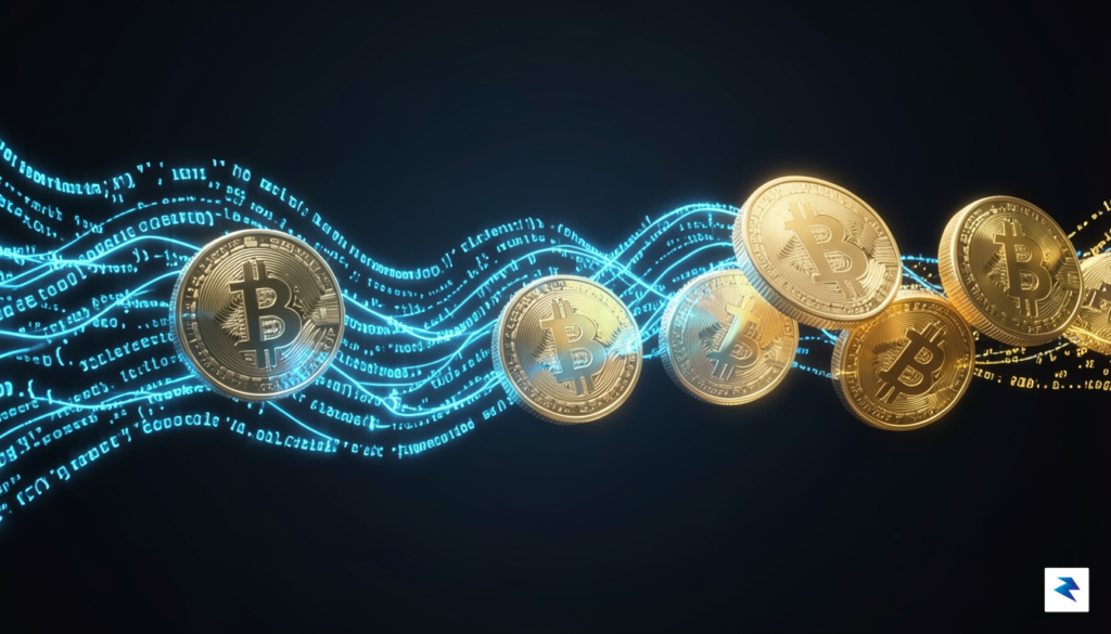 A conceptual digital visualization showing glowing lines of code transforming&hellip;