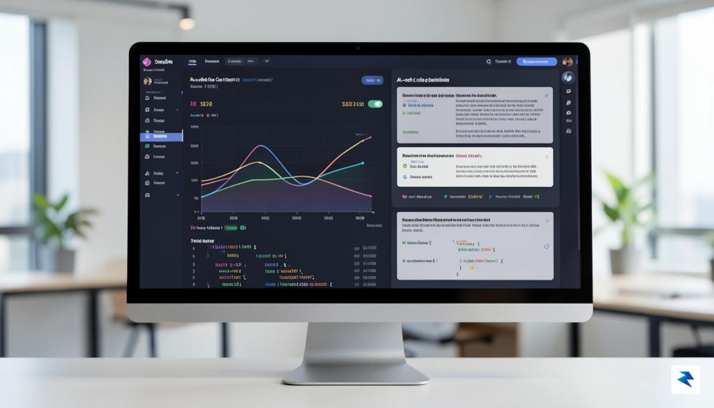 A sleek, modern coding dashboard interface on a computer screen&hellip;