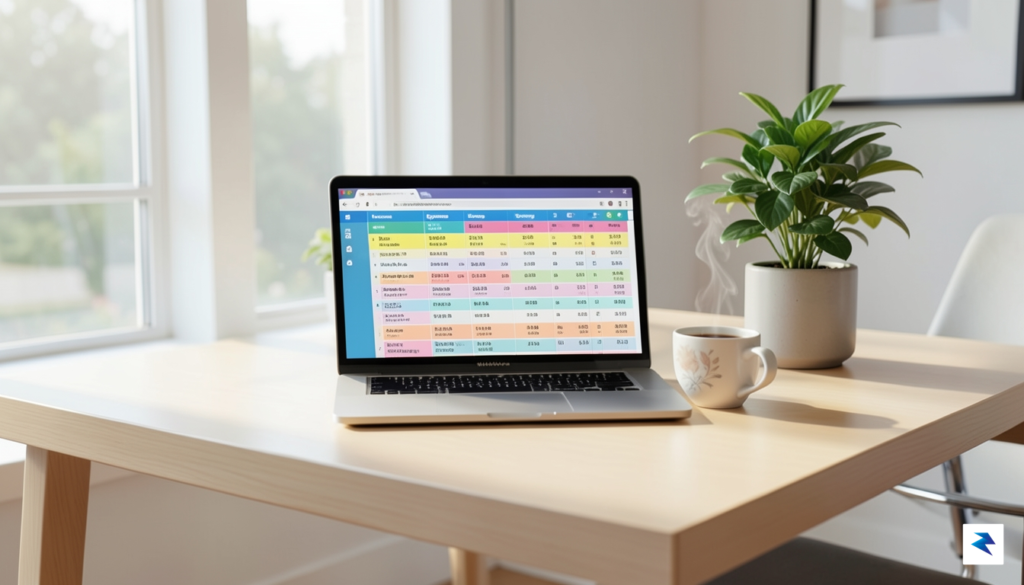 A modern, organized home office desk with a laptop displaying&hellip;