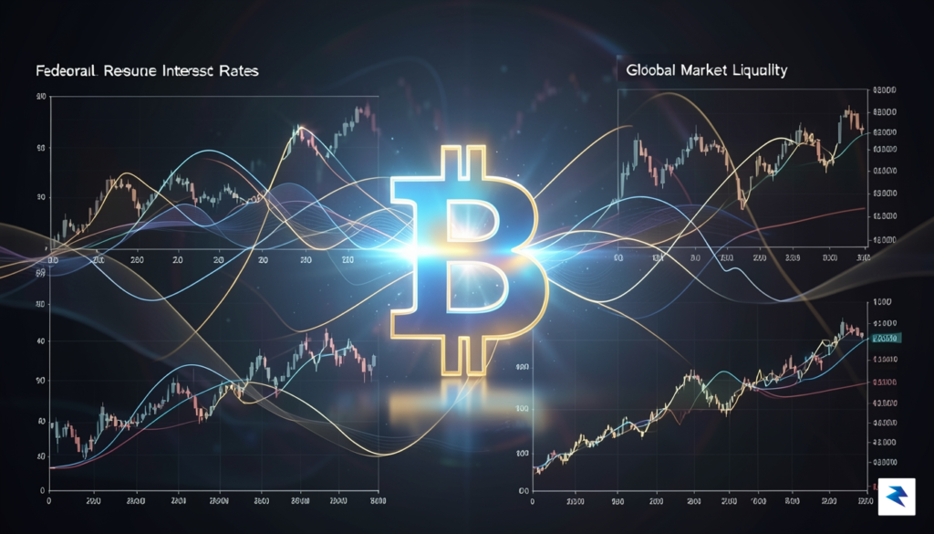 A digital visualization showing a glowing Bitcoin symbol surrounded by…