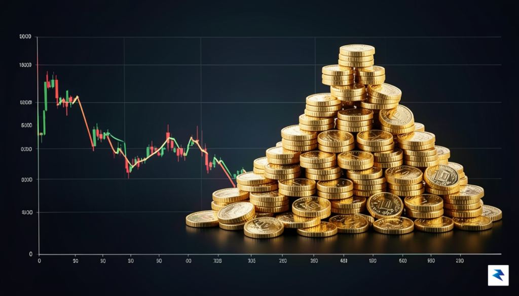 A professional digital visualization showing a downward sloping trend line&hellip;