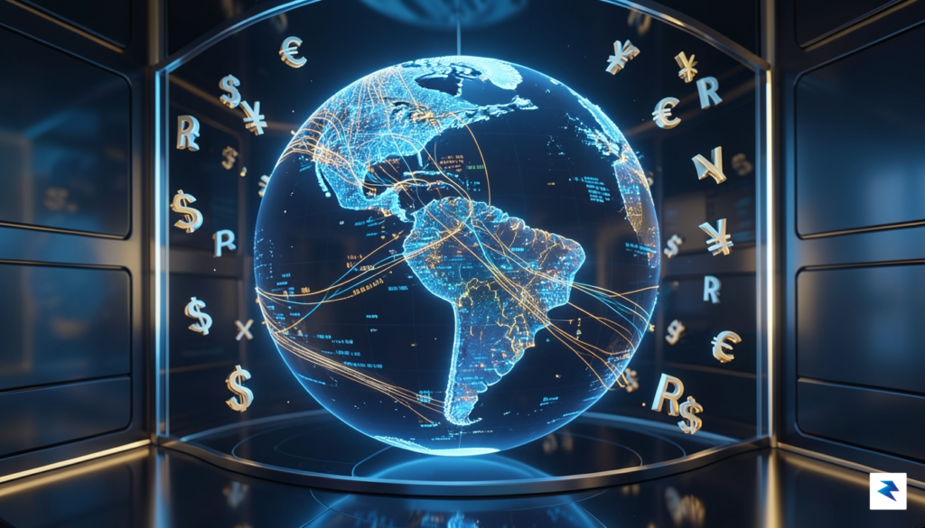 A modern, high-tech visualization of a digital globe glowing with…