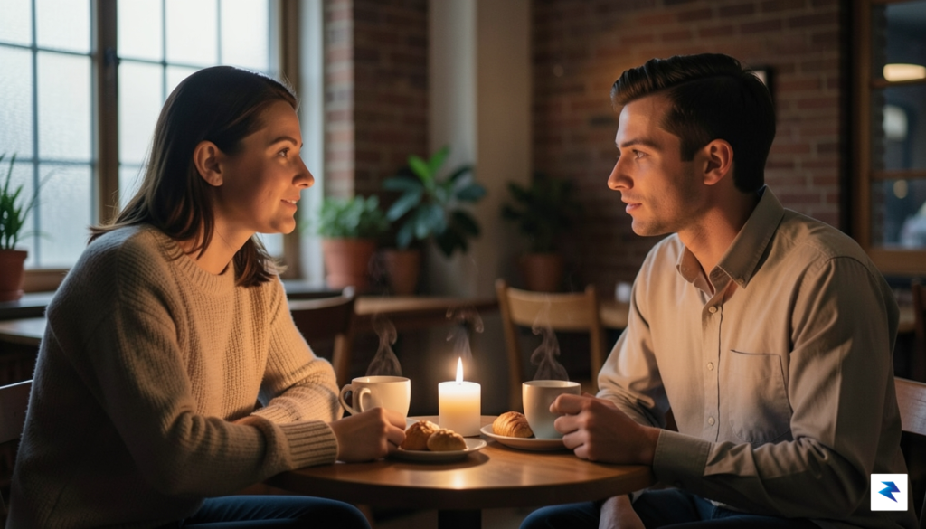 A close-up, warm-toned photograph of two people engaged in a&hellip;
