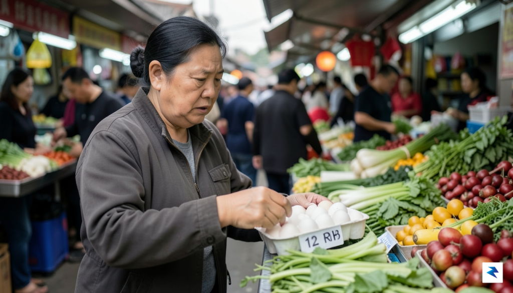 A candid, high-resolution photograph of a middle-aged shopper in a…