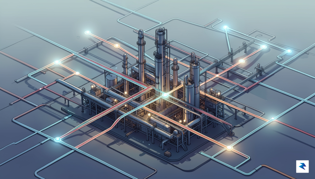 A conceptual digital illustration showing a complex global logistics grid&hellip;