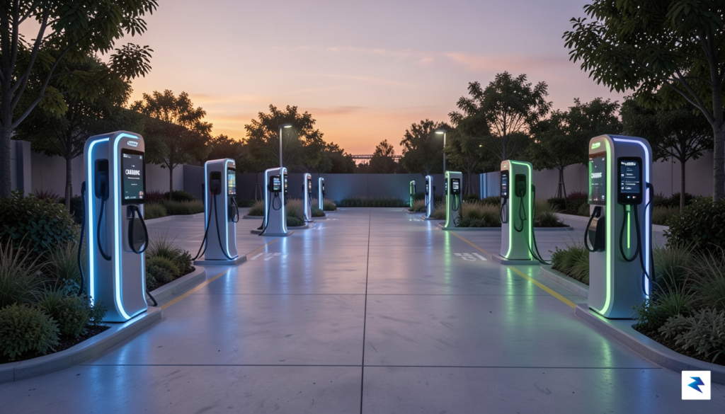 A wide-angle, cinematic shot of a modern, high-speed electric vehicle&hellip;