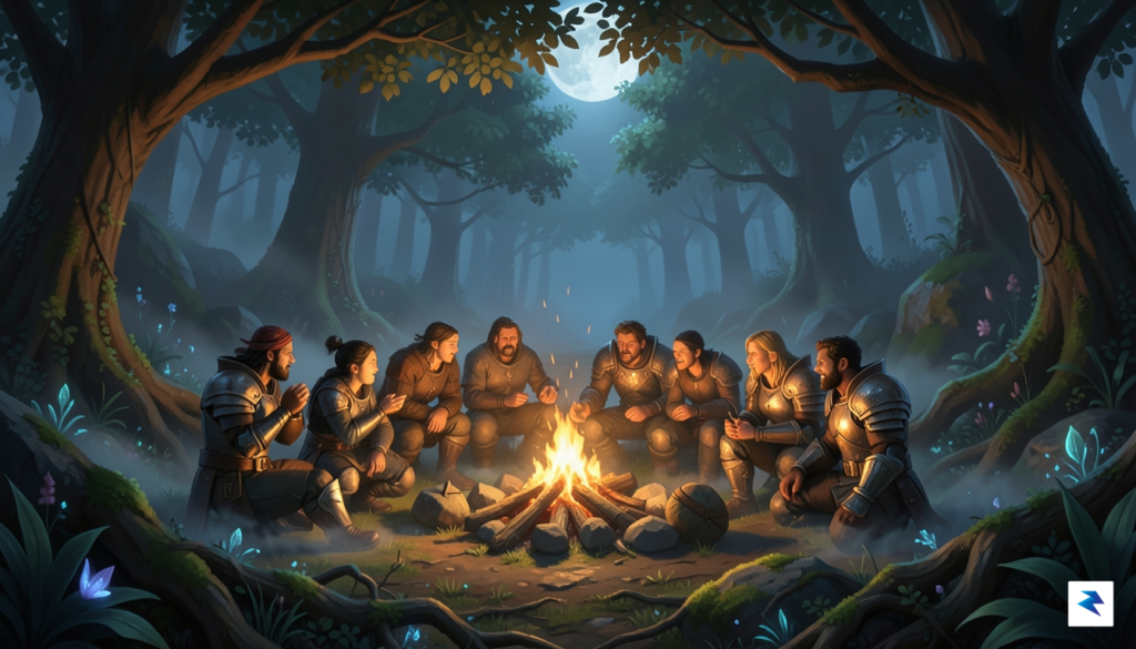 A nostalgic, high-resolution digital painting of an EverQuest player camp&hellip;