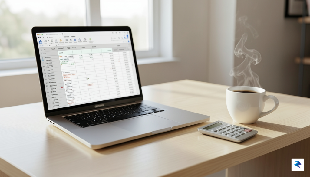 A modern, organized home office desk with a laptop displaying&hellip;