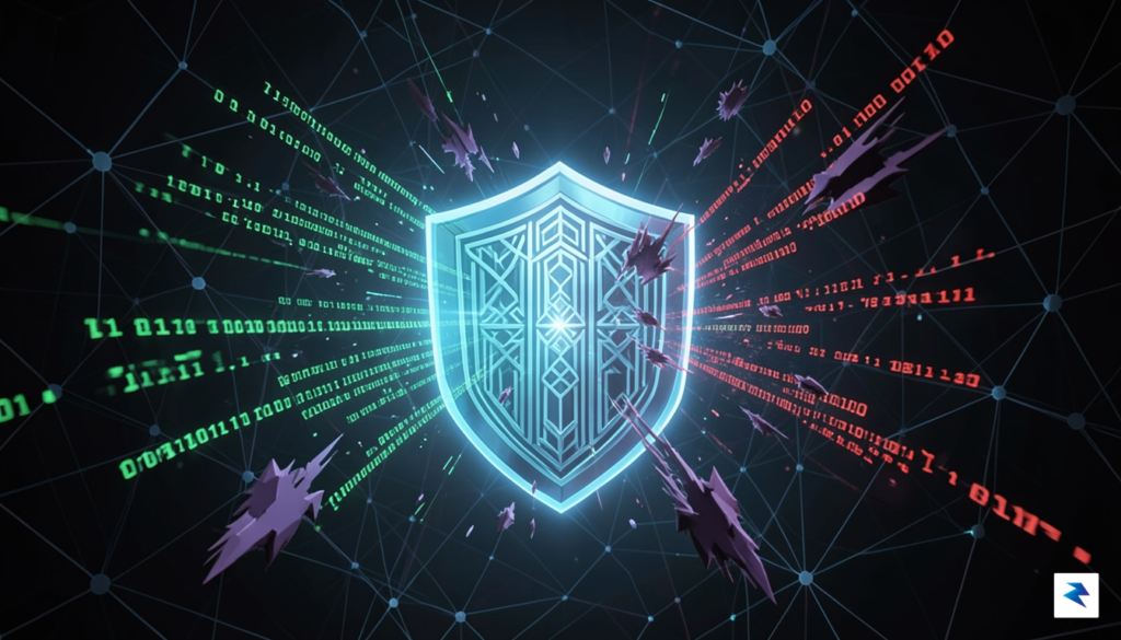 A digital security concept illustration showing a glowing government building&hellip;